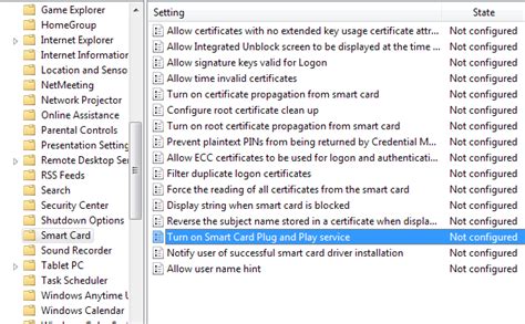 smart card plug and play service disabled|Smart Card Group Policy and Registry Settings .